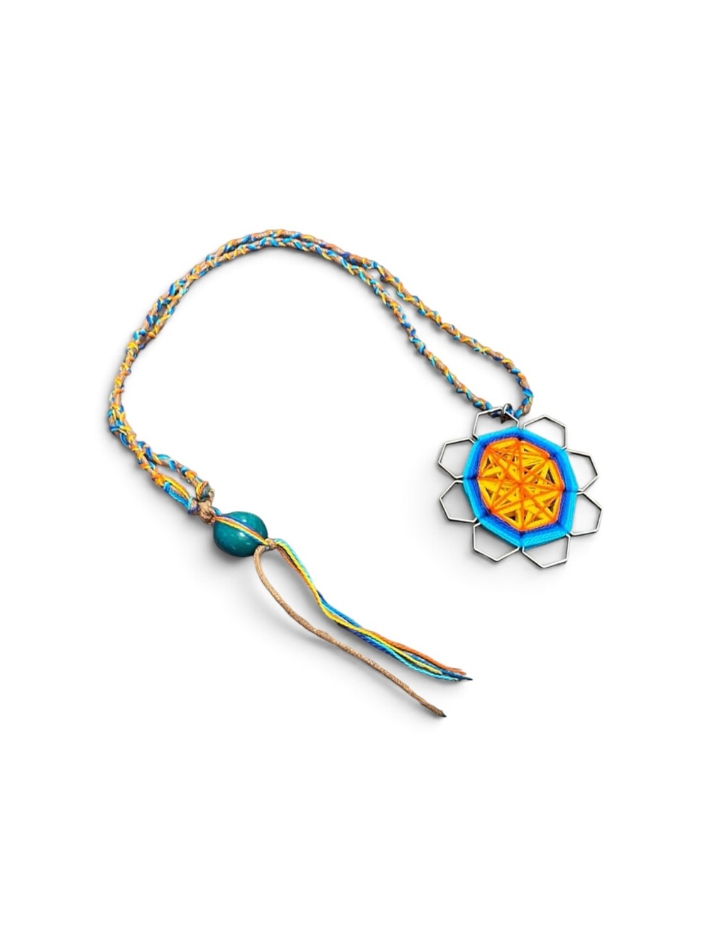 Handcrafted Threaded Colorful Geometric Pendant Braided Leather Cord Necklace